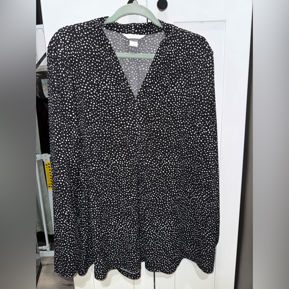 CJ Banks Black and White Patterned Blouse